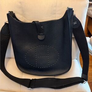 Hermes cross body Black Textured Leather Detail